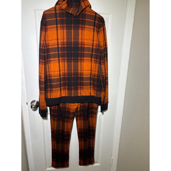 Paisley & Gray Orange and black Flannel Set Pants and Hoodie Slim Fit Sz Large - Picture 7 of 11